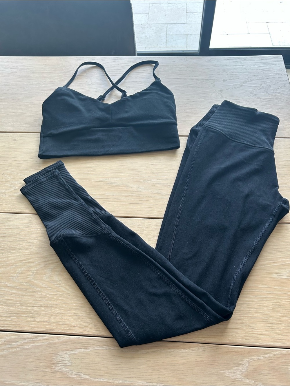 ALO Yoga Black Ribbed High-Waist Leggings & Bralette Set